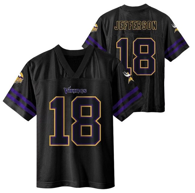 Youth Minnesota Vikings #18 Justin Jefferson Black Short-Sleeve Stitched Football Jersey