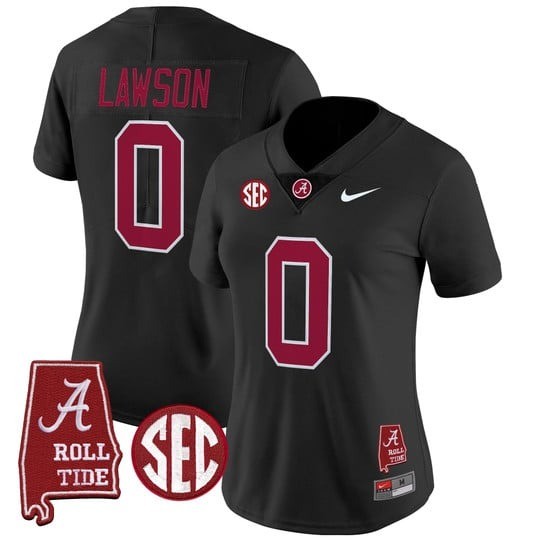 Women's Alabama Crimson Tide #0 Deontae Lawson Black 2025 With AL State Map Patch Vapor Limited Stitched Football Jersey