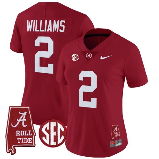 Women's Alabama Crimson Tide #2 Ryan Williams Crimson 2025 With AL State Map Patch Vapor Limited Stitched Football Jersey