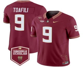 Men's Florida State Seminoles #9 Lawrance Toafili Garnet F.U.S.E. 2025 Seminole Scholar & FL State Map Patch Vapor Limited Jersey