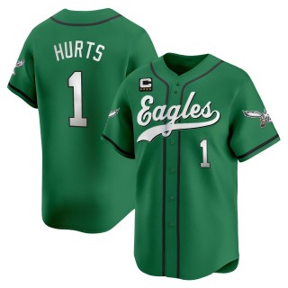 Men's Philadelphia Eagles #1 Jalen Hurts Kelly Green With 4-star C Patch 2025 Vapor Limited Stitched Baseball Jersey
