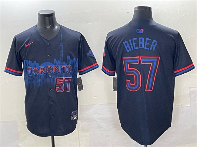 Men's Toronto Blue Jays #57 Shane Bieber Black 2024 City Connect Limited Stitched Baseball Jersey