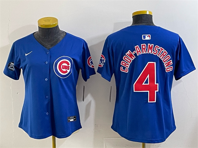 Women's Chicago Cubs #4 Pete Crow-Armstrong Royal 'Ryne Sandberg Tribute' Vapor Limited V2 Stitched Baseball Jersey(Run Small)