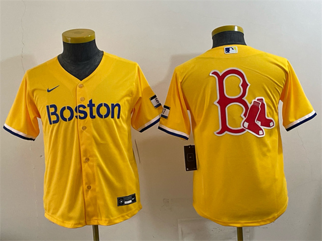 Youth Boston Red Sox Team Big Logo Gold City Connect Stitched Baseball Jersey