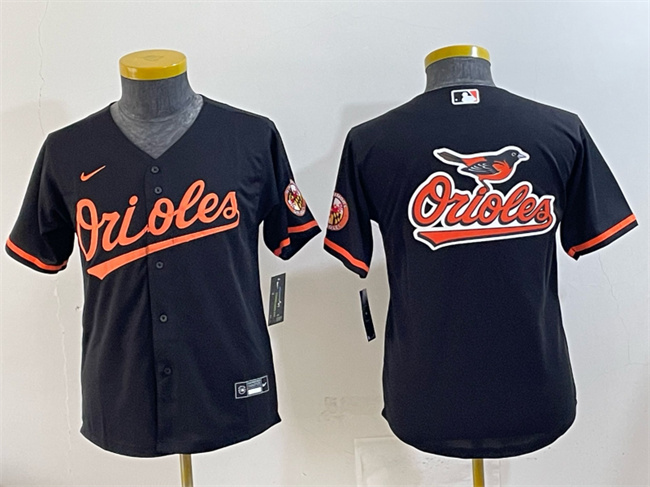 Youth Baltimore Orioles Team Big Logo Black Cool Base Stitched Baseball Jerseys