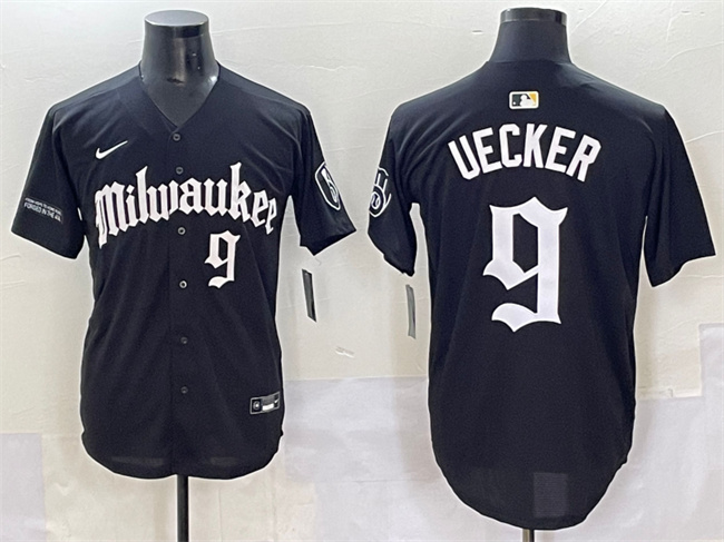 Women's Milwaukee Brewers #9 Bob Uecker Black 'Gothic 414 Shadows Edition' Vapor Premier Limited Stitched Baseball Jersey(Run Small)