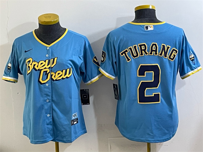 Youth Milwaukee Brewers #2 Brice Turang Powder Blue City Connect Stitched Jersey