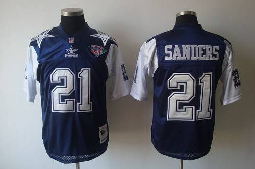 Women's Mitchell & Ness Cowboys #21 Deion Sanders Blue White With 75TH Stitched Throwback Jersey