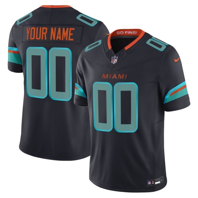 Women's Miami Dolphins Active Player Custom 'Rivalries' Dark Waters 2025 F.U.S.E. Vapor Limited Stitched Football Jersey