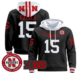 Men's Nebraska Cornhuskers #15 Dylan Raiola Black 2025 Premium Pullover Hoodie - All Stitched
