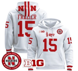 Men's Nebraska Cornhuskers #15 Tommie Frazier White 2025 Premium Pullover Hoodie - All Stitched