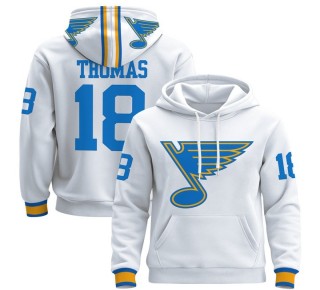 Men's St. Louis Blues #18 Robert Thomas White 2025-26 Premium Pullover Hoodie - All Stitched