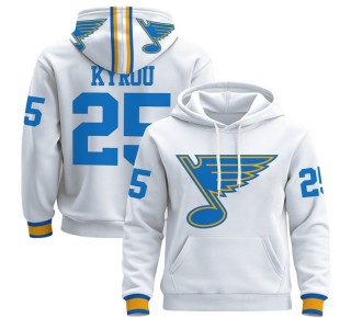 Men's St. Louis Blues #25 Jordan Kyrou White 2025-26 Premium Pullover Hoodie - All Stitched