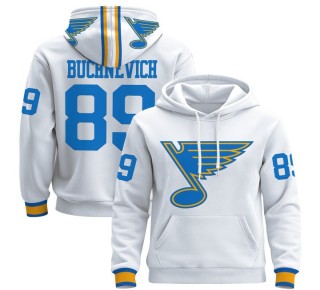 Men's St. Louis Blues #89 Pavel Buchnevich White 2025-26 Premium Pullover Hoodie - All Stitched