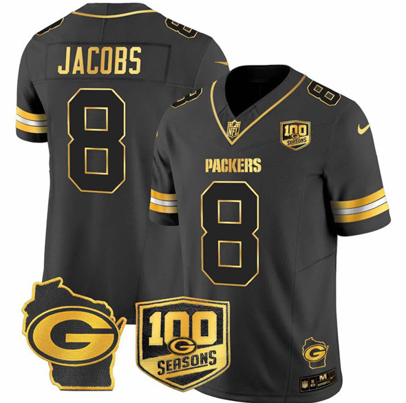 Men's Green Bay Packers ACTIVE PLAYER Custom Black Gold F.U.S.E.100 seasons With Home Patch Limited Stitched Football Jersey