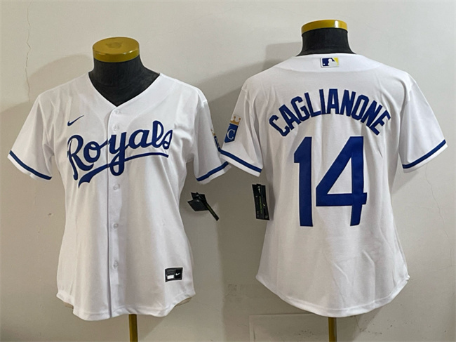 Women's Kansas City Royals #14 Jac Caglianone White Cool Base Stitched Jersey