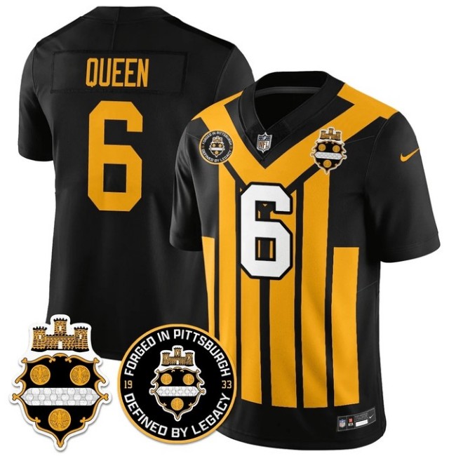Men's Pittsburgh Steelers #6 Patrick Queen 1933 Throwback Black Gold Nike F.U.S.E. Limited NFL Jersey