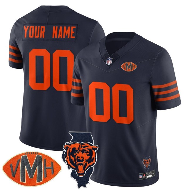 All-Gender Chicago Bears Custom Navy Throwback 2025 Nike F.U.S.E. With 'VMH' & Map Patch Stitched NFL Jersey - Virginia McCaskey Memorial Patch