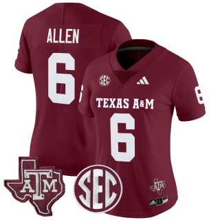 Women's Texas A&M Aggies #6 Cyrus Allen 2025 Vapor Limited Jersey - Maroon