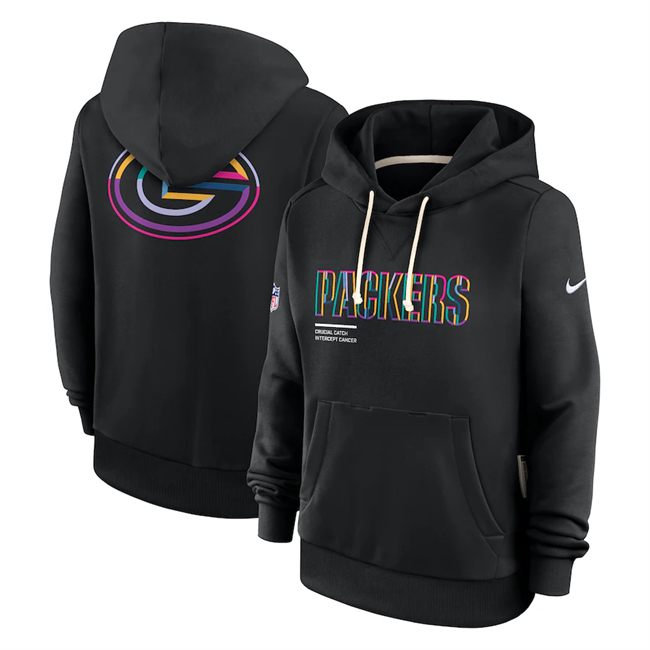 Women's Green Bay Packers Black 2025 Crucial Catch Club Pullover Hoodie(Run Small)
