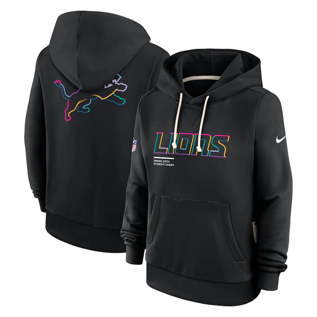 Women's Detroit Lions Black 2025 Crucial Catch Club Pullover Hoodie(Run Small)