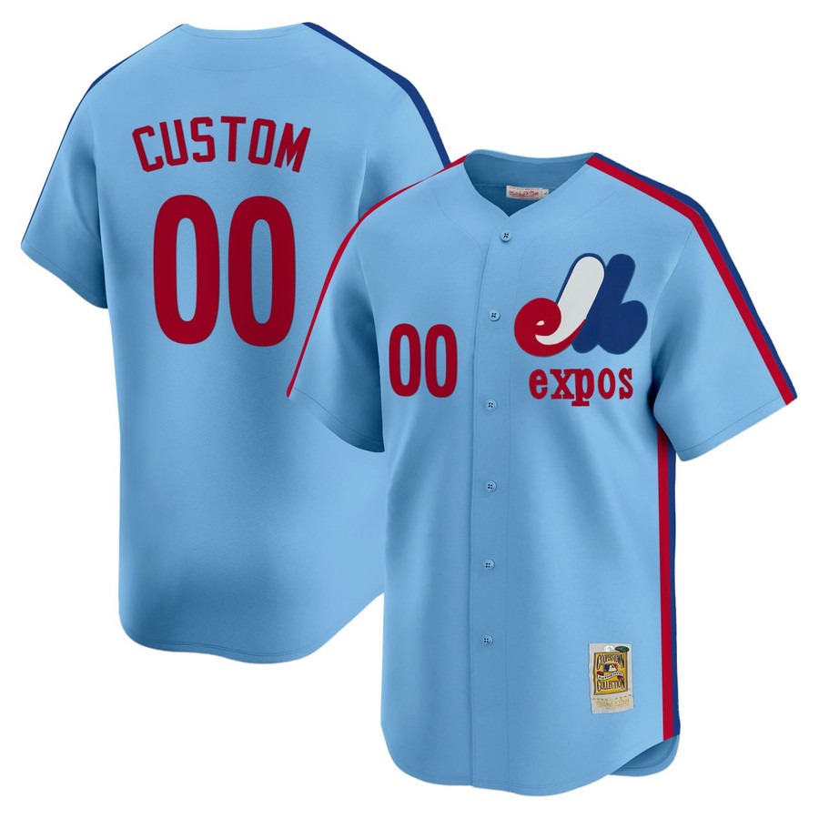 Men's Montreal Expos Custom Blue Throwback Stitched Baseball Jersey