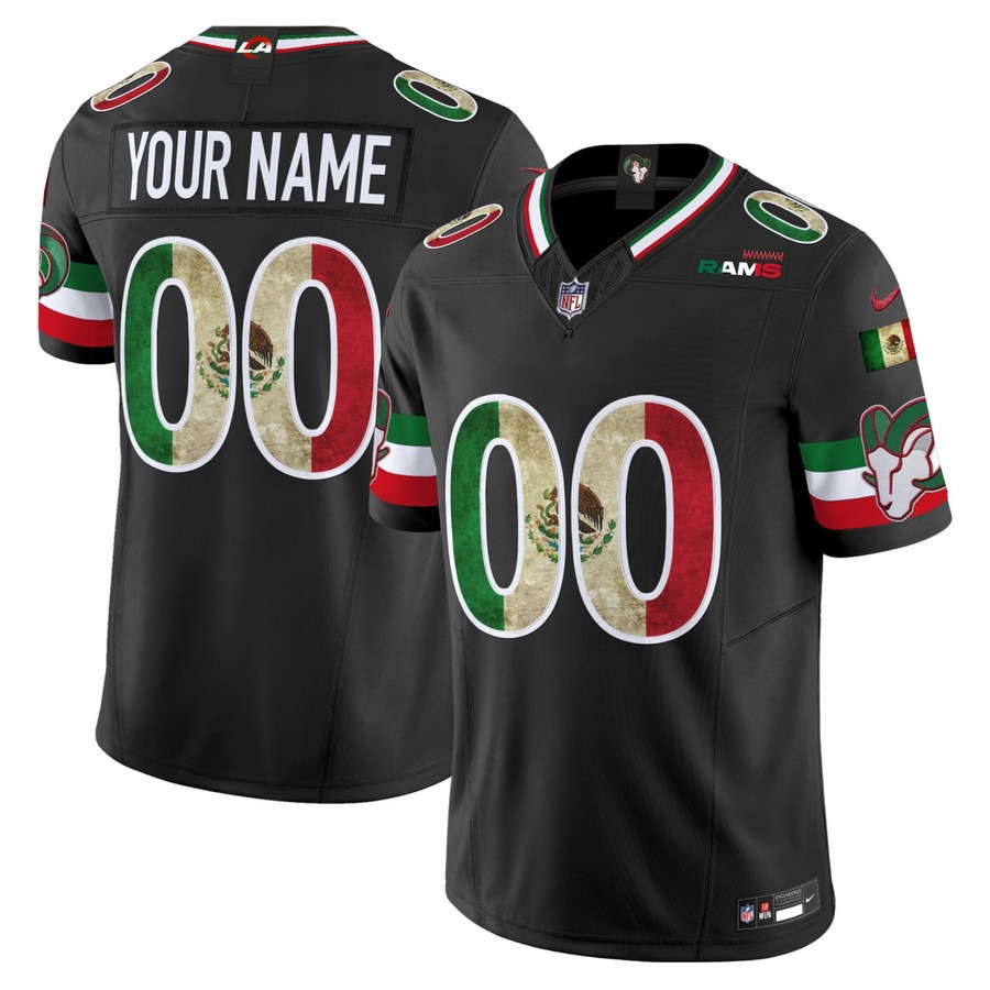 Men's Los Angeles Rams Mexico Custom Black Limited Stitched Football Jersey