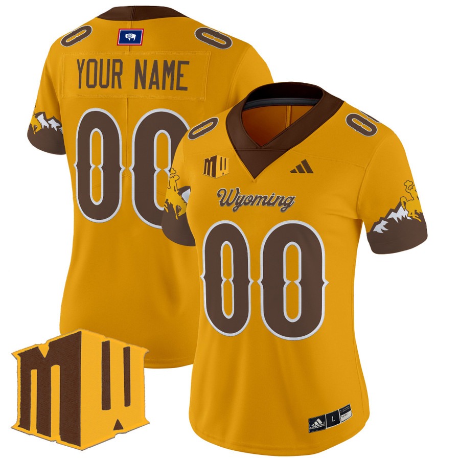 Women's Wyoming Cowboys Custom Gold Limited 2025 Vapor Limited Stitched Football Jersey