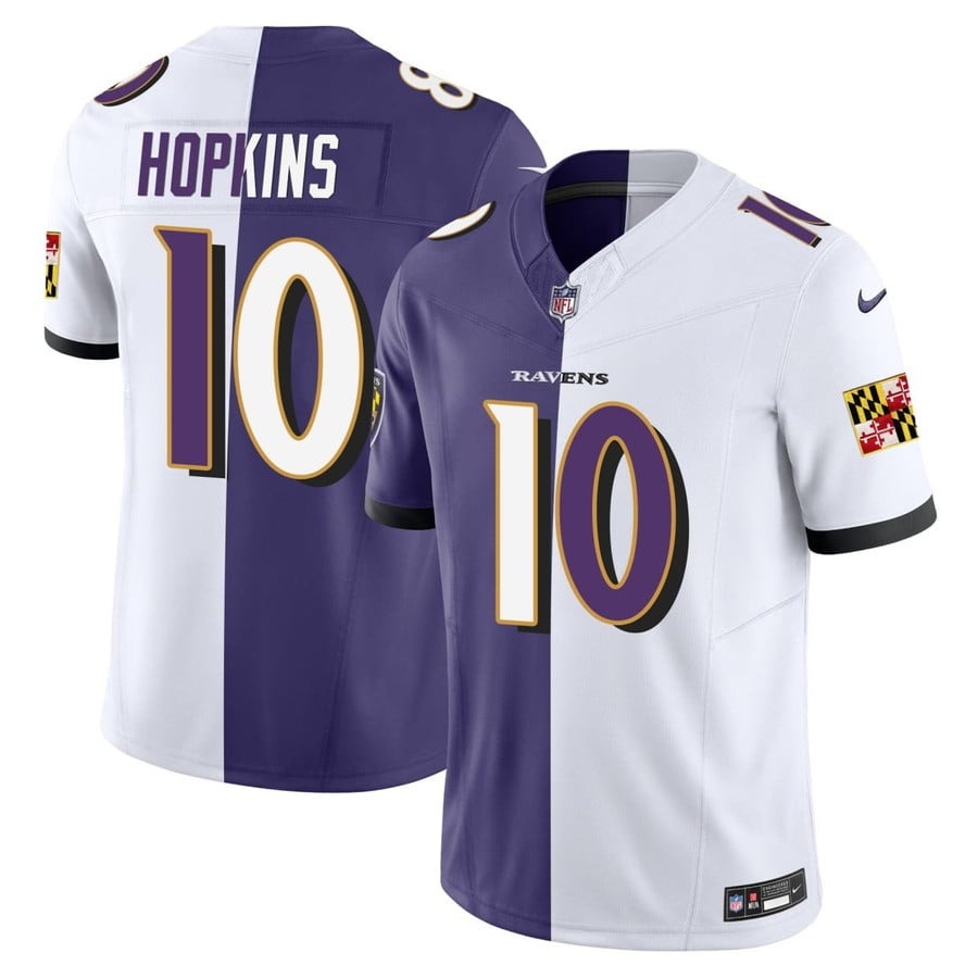 Men's Baltimore Ravens #10 DeAndre Hopkins Split Nike Limited Stitched Football Jersey