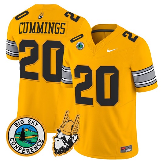 Men's Idaho Vandals #20 Elisha Cummings Gold 1975 Throwback Big Sky Conference patch Vapor Limited Stitched Football Jersey