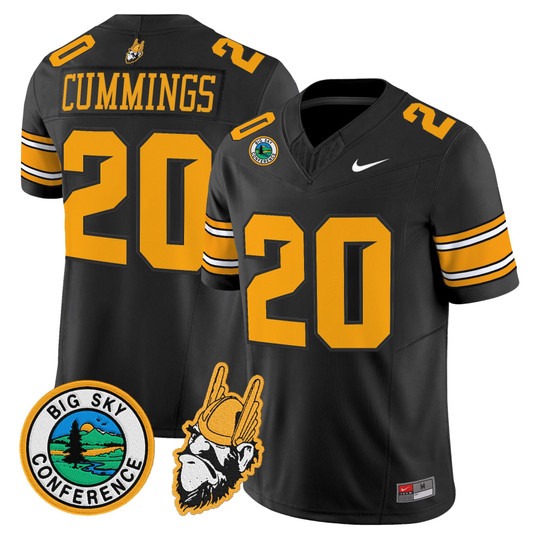 Men's Idaho Vandals #20 Elisha Cummings Black 1975 Throwback Big Sky Conference patch Vapor Limited Stitched Football Jersey