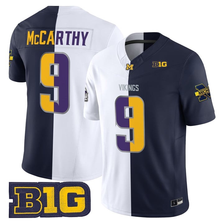 Youth Minnesota Vikings #9 J.J. McCarthy Split Michigan Wolverines Vapor Limited Stitched Jerseys