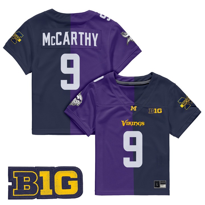Toddler Minnesota Vikings #9 J.J. McCarthy Split Michigan Wolverines Vapor Limited Stitched Jersey