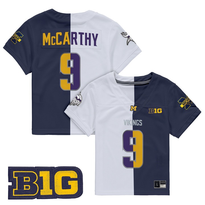 Toddler Minnesota Vikings #9 J.J. McCarthy Split Michigan Wolverines Vapor Limited Stitched Jerseys