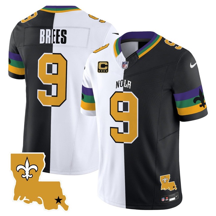 Men's New Orleans Saints #9 Drew Brees Split Vapor Limited Stitched Jersey