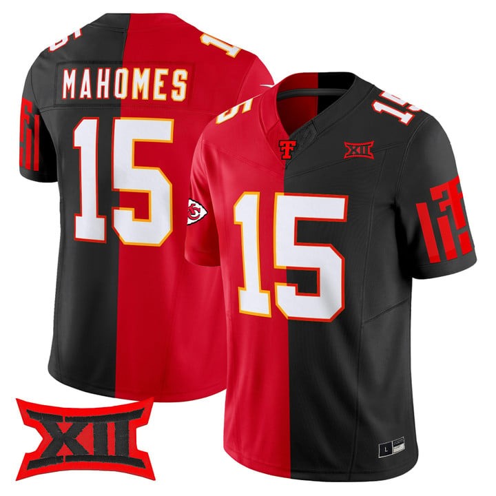 Men’s Kansas City Chiefs #15 Patrick Mahomes TTU Split Vapor Limited Stitched Jersey