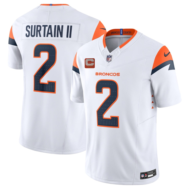 Men's Denver Broncos #2 Patrick Surtain II White 2025 F.U.S.E. With 2-Star C Patch Vapor Limited Stitched Football Jersey