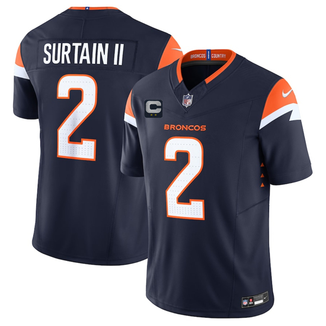 Men's Denver Broncos #2 Patrick Surtain II Navy 2025 F.U.S.E. With 2-Star C Patch Vapor Limited Stitched Football Jersey