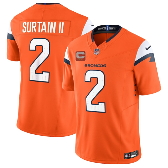 Men's Denver Broncos #2 Patrick Surtain II Orange 2025 F.U.S.E. With 2-Star C Patch Vapor Limited Stitched Football Jersey