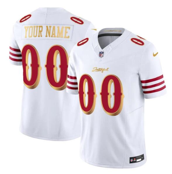 Youth San Francisco 49ers Active Player Custom White Gold 2025 F.U.S.E. “Rivalries” Vapor Limited Stitched Football Jersey
