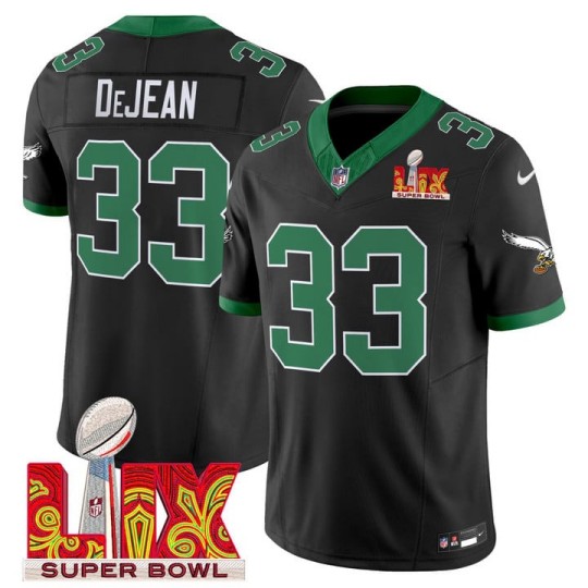 Youth Eagles #33 Cooper DeJean Black Green 2025 Super Bowl LIX Patch F.U.S.E. Vapor Limited Stitched Football Jersey