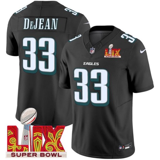 Women's Eagles #33 Cooper DeJean Black 2025 Super Bowl LIX Patch F.U.S.E. Vapor Limited Stitched Football Jersey