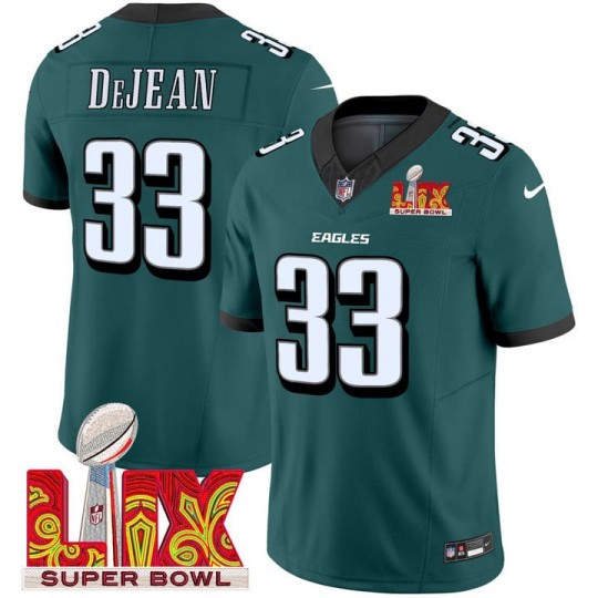 Women's Eagles #33 Cooper DeJean Green 2025 Super Bowl LIX Patch F.U.S.E. Vapor Limited Stitched Football Jersey