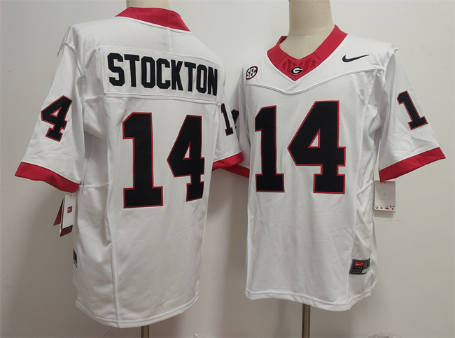 Men's Georgia Bulldogs #14 Gunner Stockton White 2024 F.U.S.E. Stitched Football Jersey