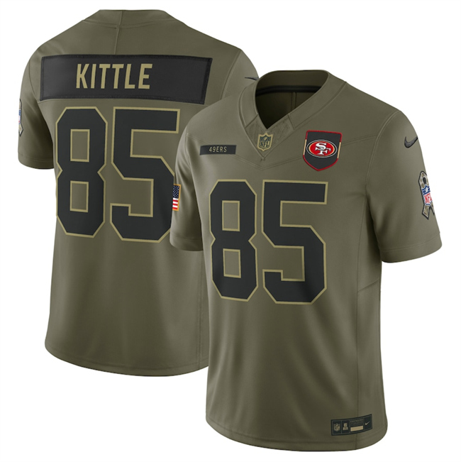 Men's San Francisco 49ers #85 George kittle Olive 2025 Salute to Service Limited Stitched Football Jersey