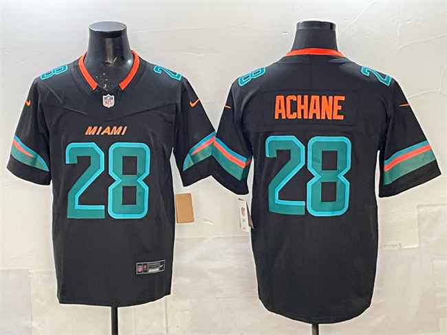 Men's Miami Dolphins #28 De'Von Achane Black 2025 F.U.S.E. “Rivalries” Vapor Limited Stitched Football Jersey