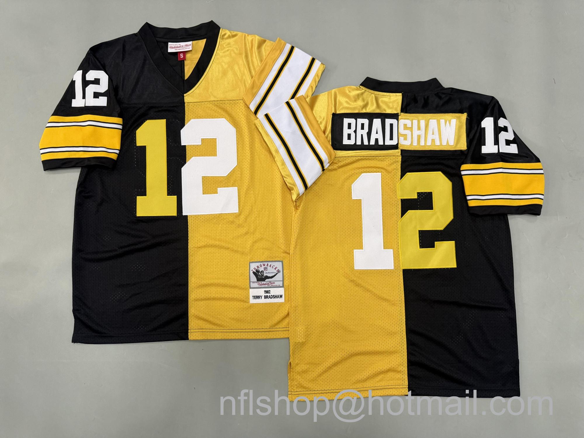 Men's Pittsburgh Steelers #12 Terry Bradshaw Split 1982 Mitchell & Ness Jersey