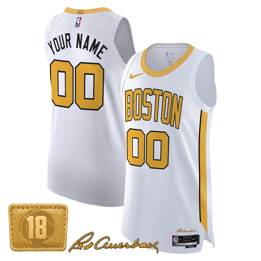 Men's Boston Celtics Custom White Gold 2025-26 City Edition Swingman Stitched Basketball Jersey