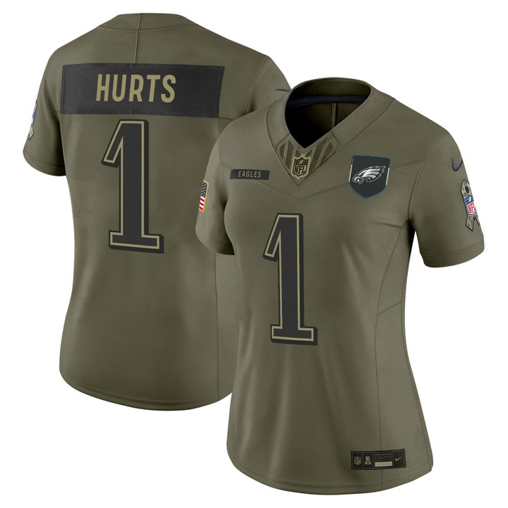 Women's Philadelphia Eagles #1 Jalen Hurts Olive 2025 Salute to Service Nike Limited Jersey
