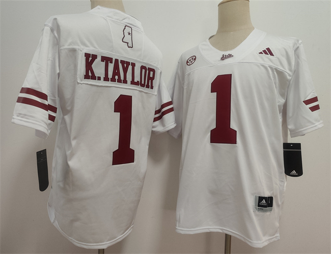 Men's Mississippi State Bulldogs #1 Kamario Taylor White Stitched jersey